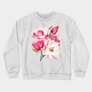 Watercolor Botanical Pink Magnolia Flowers Crewneck Sweatshirt